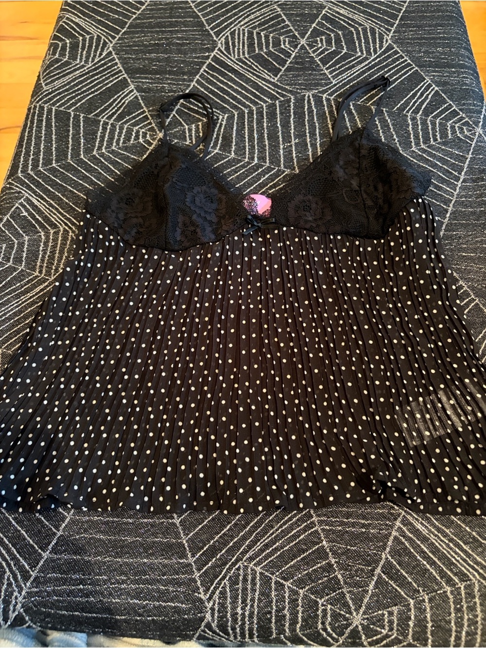 Edikted Black Polka Dot Lace Pleated Camisole Top